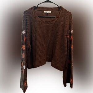 Alicia Floral Embroidered Sleeves Pullover Sweater